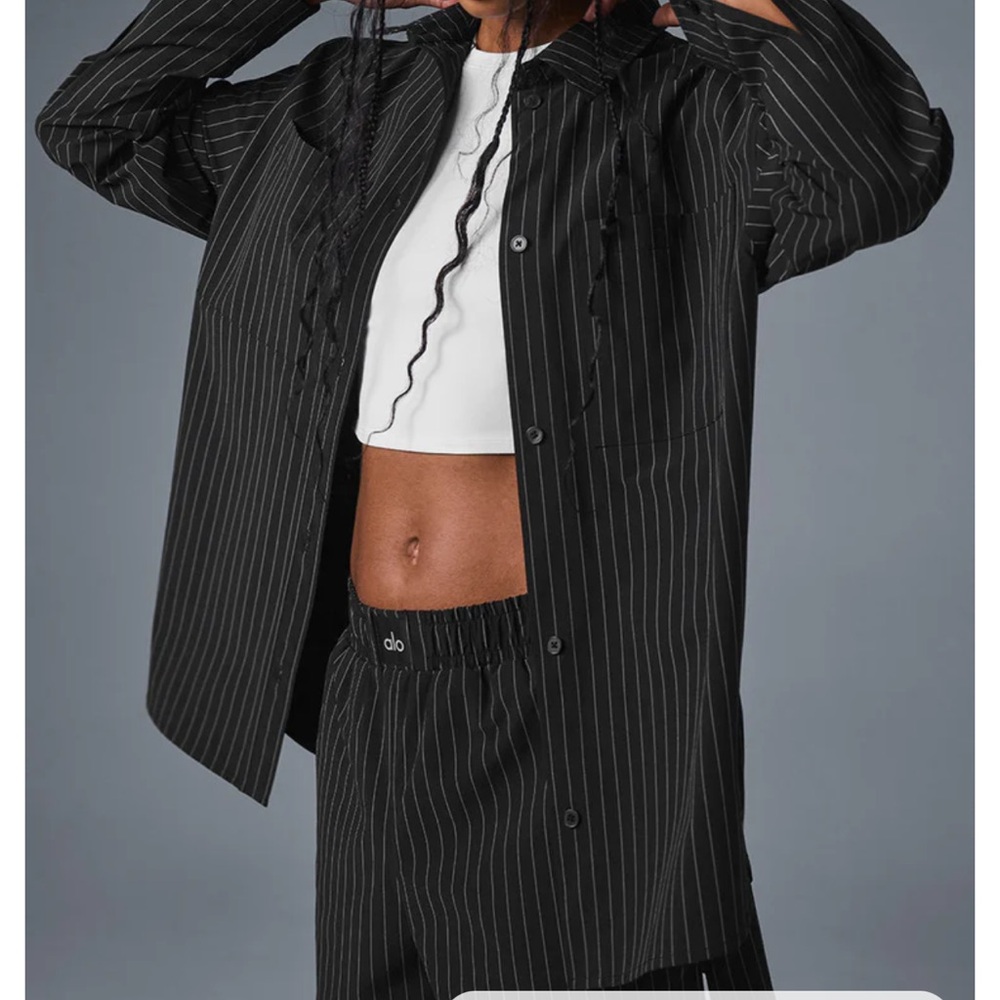 ALO Yoga Black Pinstripe Button Down Shirt